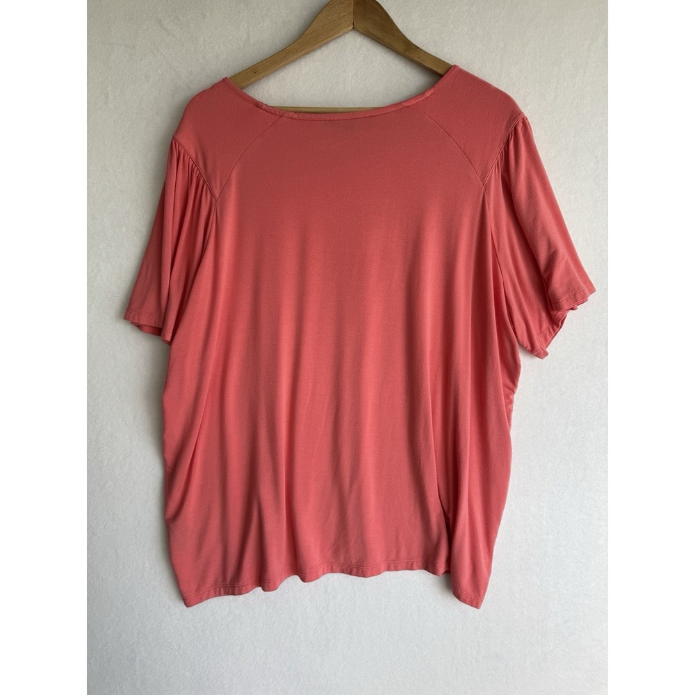 Tommy Hilfiger Flutter Sleeve Top Size 2X Coral Pink Scoop Neck Blouse - Picture 2 of 4
